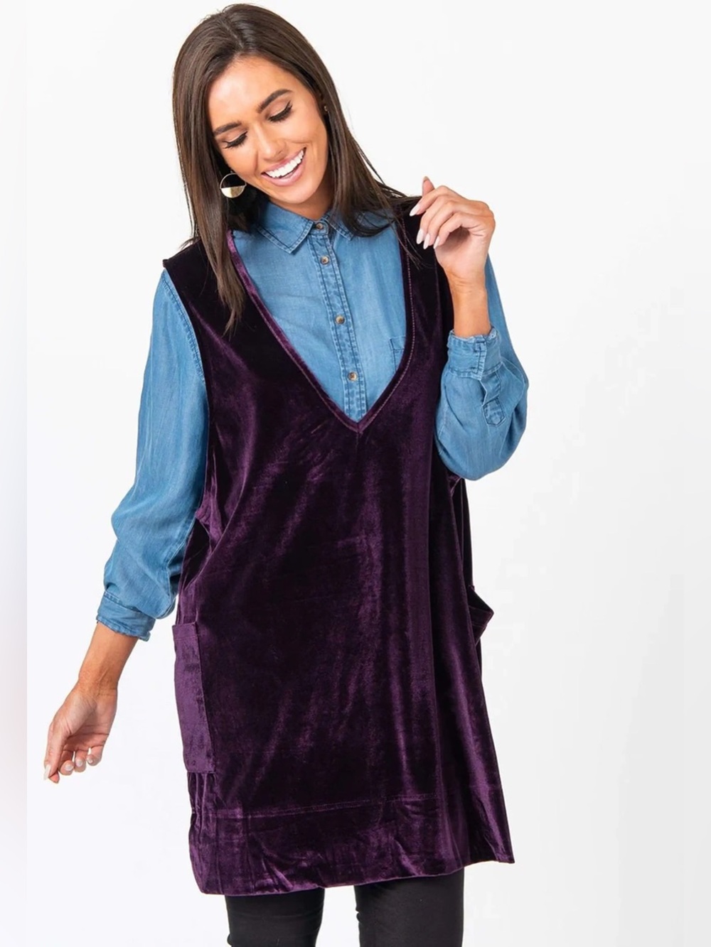 Agnes & Dora V-Neck Velvet Dress Size S